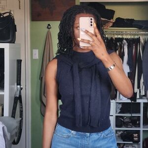 Navy Sleeveless Sweater Top